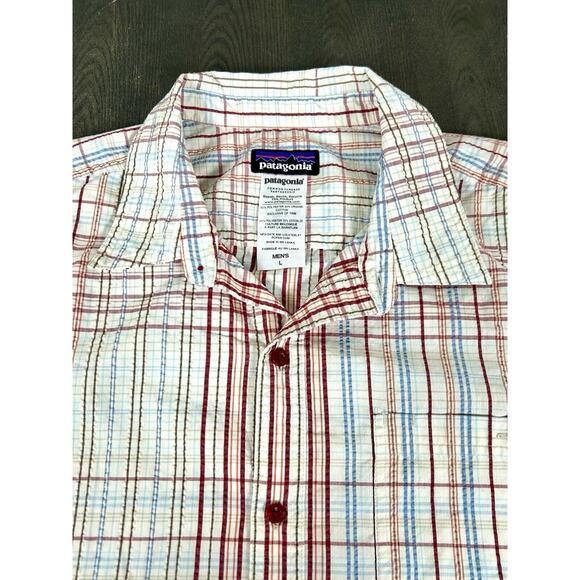 Patagonia Button Up Shirt Puckerware Seersucker Plaid Check Short Sleeve Large - Picture 7 of 11